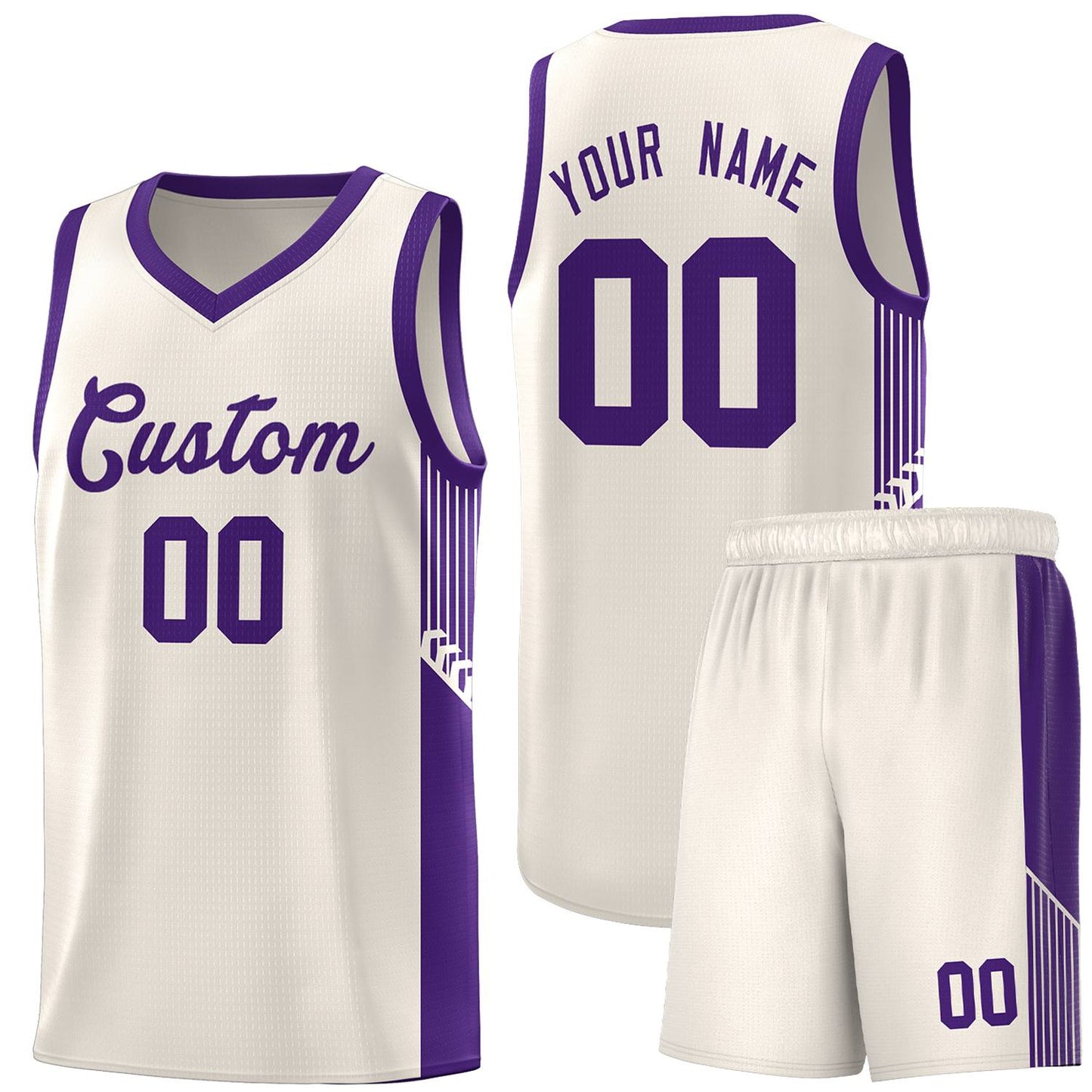 Custom Khaki Purple Side Stripe Fashion Sports Uniform Basketball Jersey