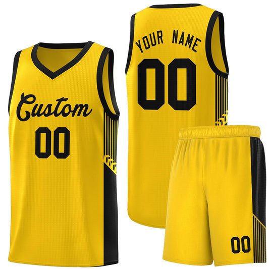 Custom Gold Black Side Stripe Fashion Sports Uniform Basketball Jersey