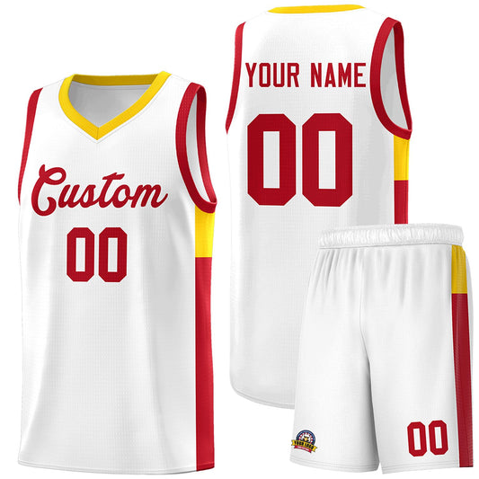 Custom White Red-Gold Side Two-Tone Classic Sports Uniform Basketball Jersey