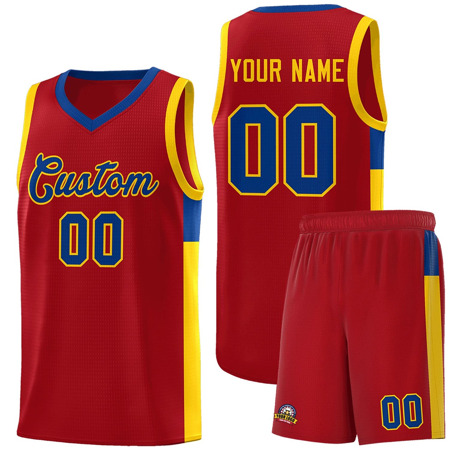 Custom Red Royal-Gold Side Two-Tone Classic Sports Uniform Basketball Jersey