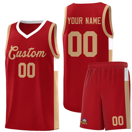 Custom Red Old Gold-White Side Two-Tone Classic Sports Uniform Basketball Jersey