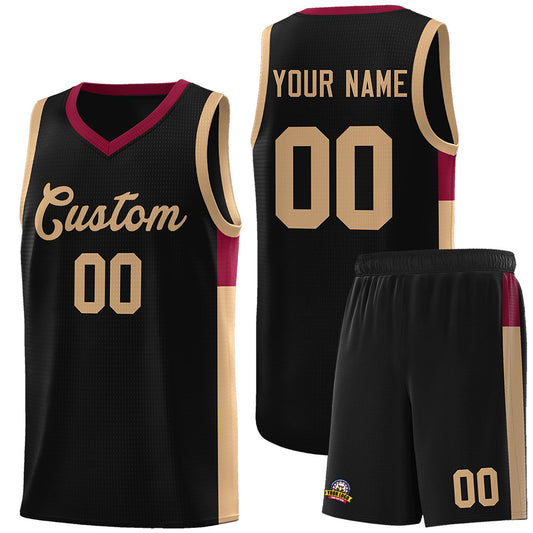 Custom Black Old Gold-Crimson Side Two-Tone Classic Sports Uniform Basketball Jersey