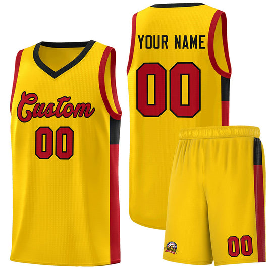 Custom Gold Red-Black Side Two-Tone Classic Sports Uniform Basketball Jersey