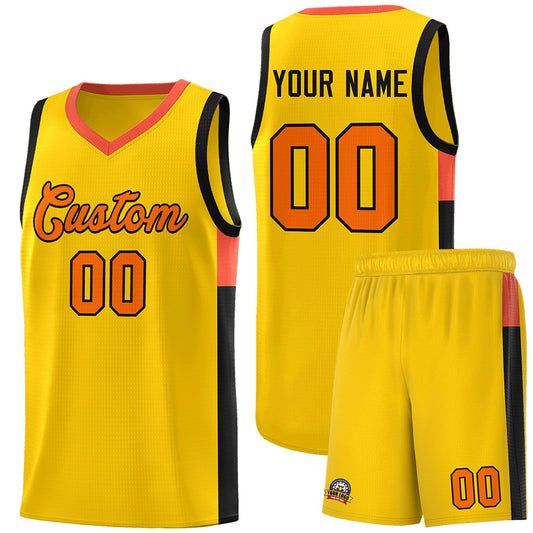 Custom Gold Orange-Black Side Two-Tone Classic Sports Uniform Basketball Jersey