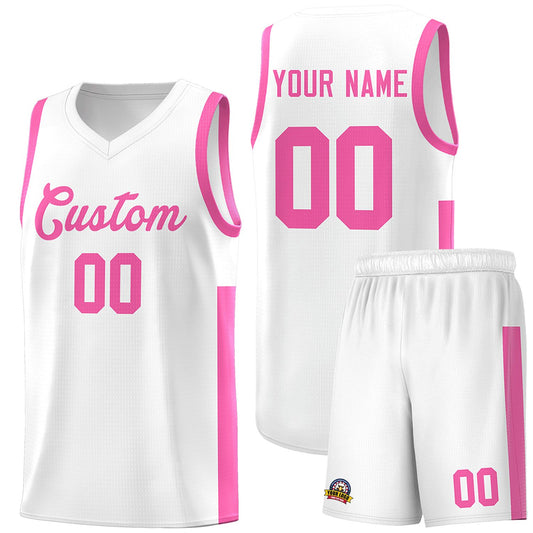 Custom White Pink Side Two-Tone Classic Sports Uniform Basketball Jersey