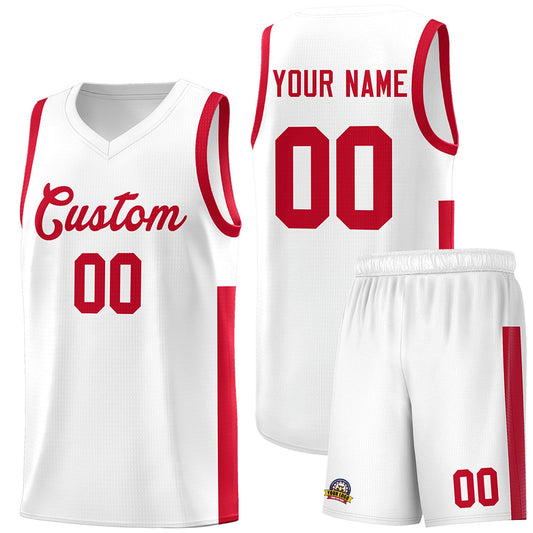 Custom White Red Side Two-Tone Classic Sports Uniform Basketball Jersey