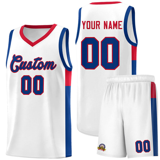 Custom White Royal-Red Side Two-Tone Classic Sports Uniform Basketball Jersey