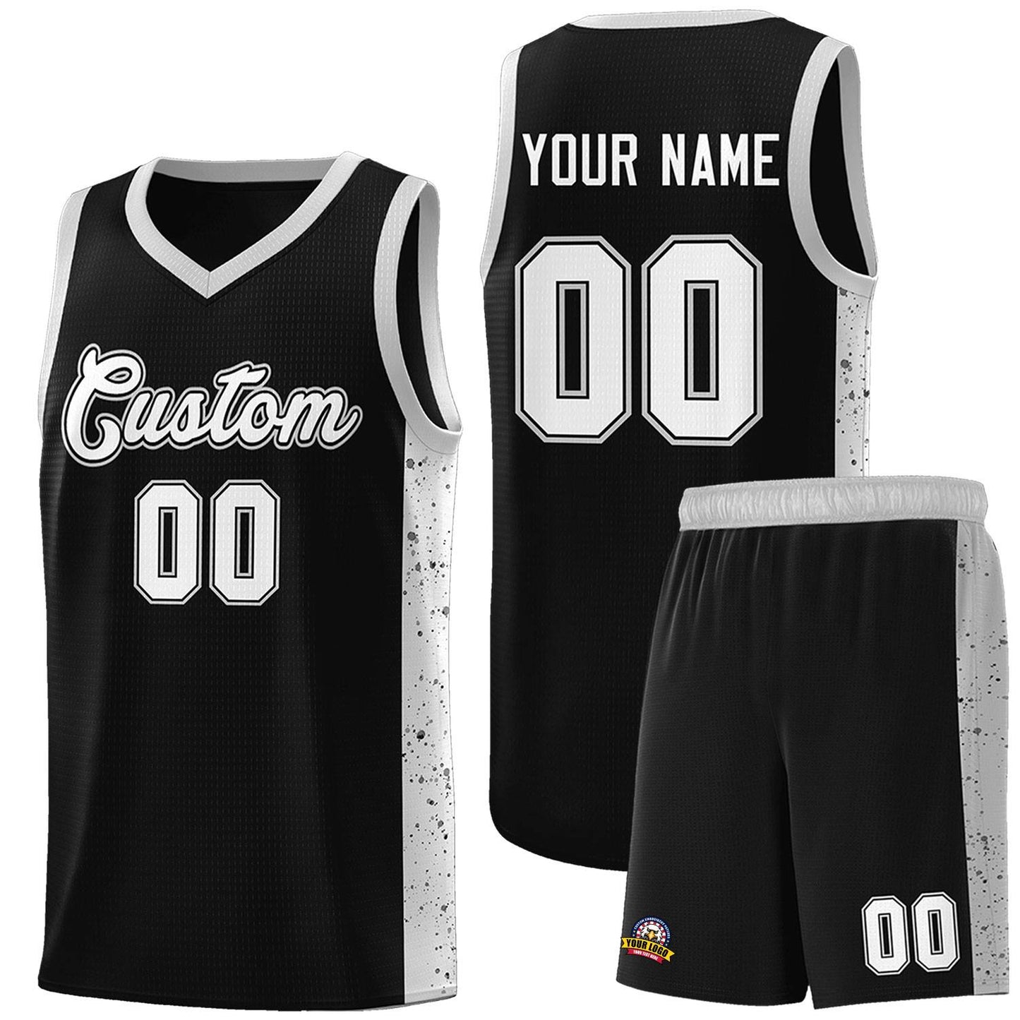 Custom Black White Side Splash Sports Uniform Basketball Jersey