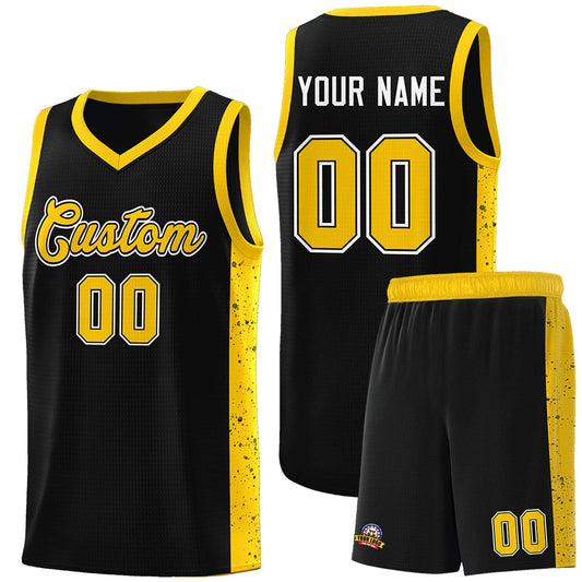 Custom Black Gold Side Splash Sports Uniform Basketball Jersey