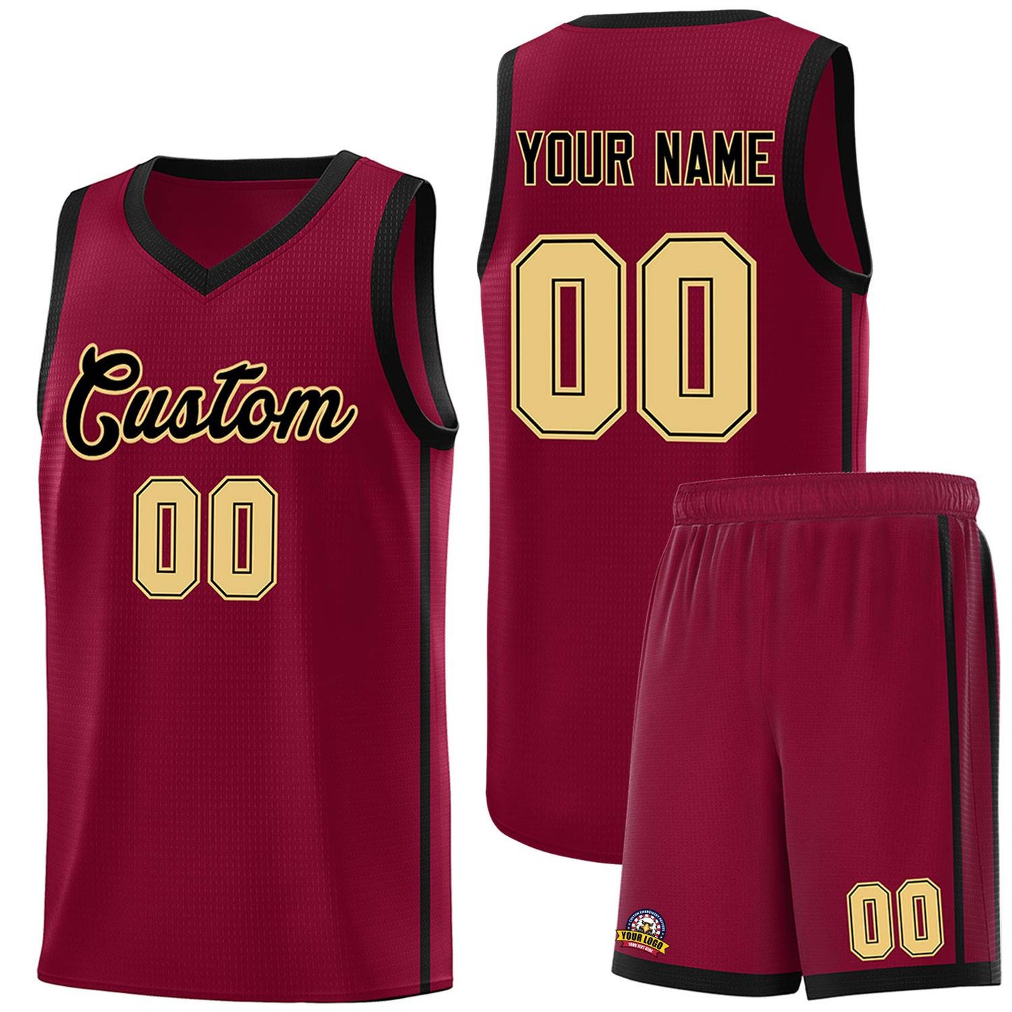 Custom Crimson Black-Khaki Side Two Bars Sports Uniform Basketball Jersey