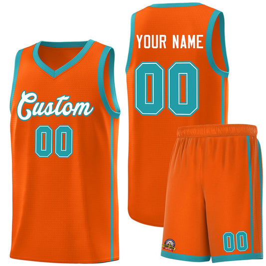 Custom Orange White-Aqua Side Two Bars Sports Uniform Basketball Jersey