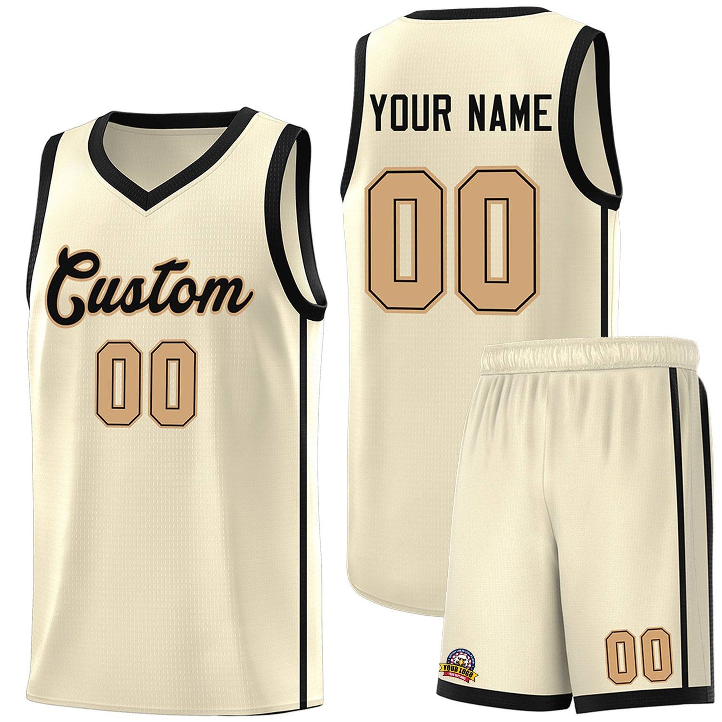 Custom Cream Black-Old Gold Side Two Bars Sports Uniform Basketball Jersey