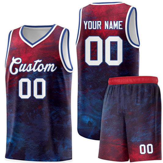 Custom Red White-Royal Pattern Tie Dye Sports Uniform Basketball Jersey