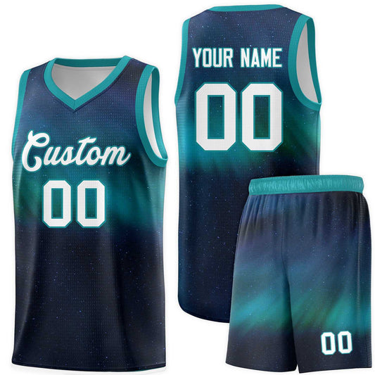 Custom Teal White Pattern Tie Dye Sports Uniform Basketball Jersey