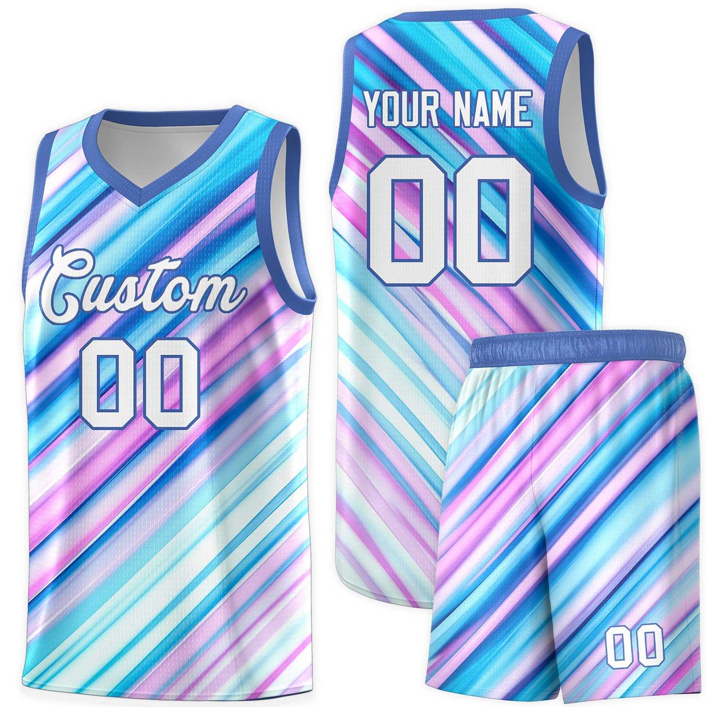 Custom Light Blue White-Purple Pattern Tie Dye Sports Uniform Basketball Jersey