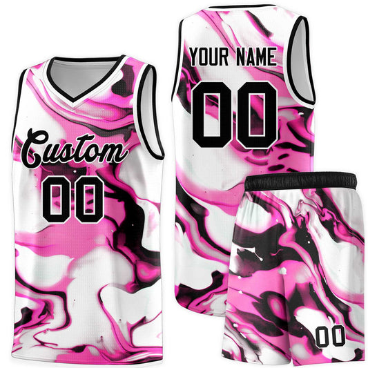 Custom Black White-Pink Pattern Tie Dye Sports Uniform Basketball Jersey