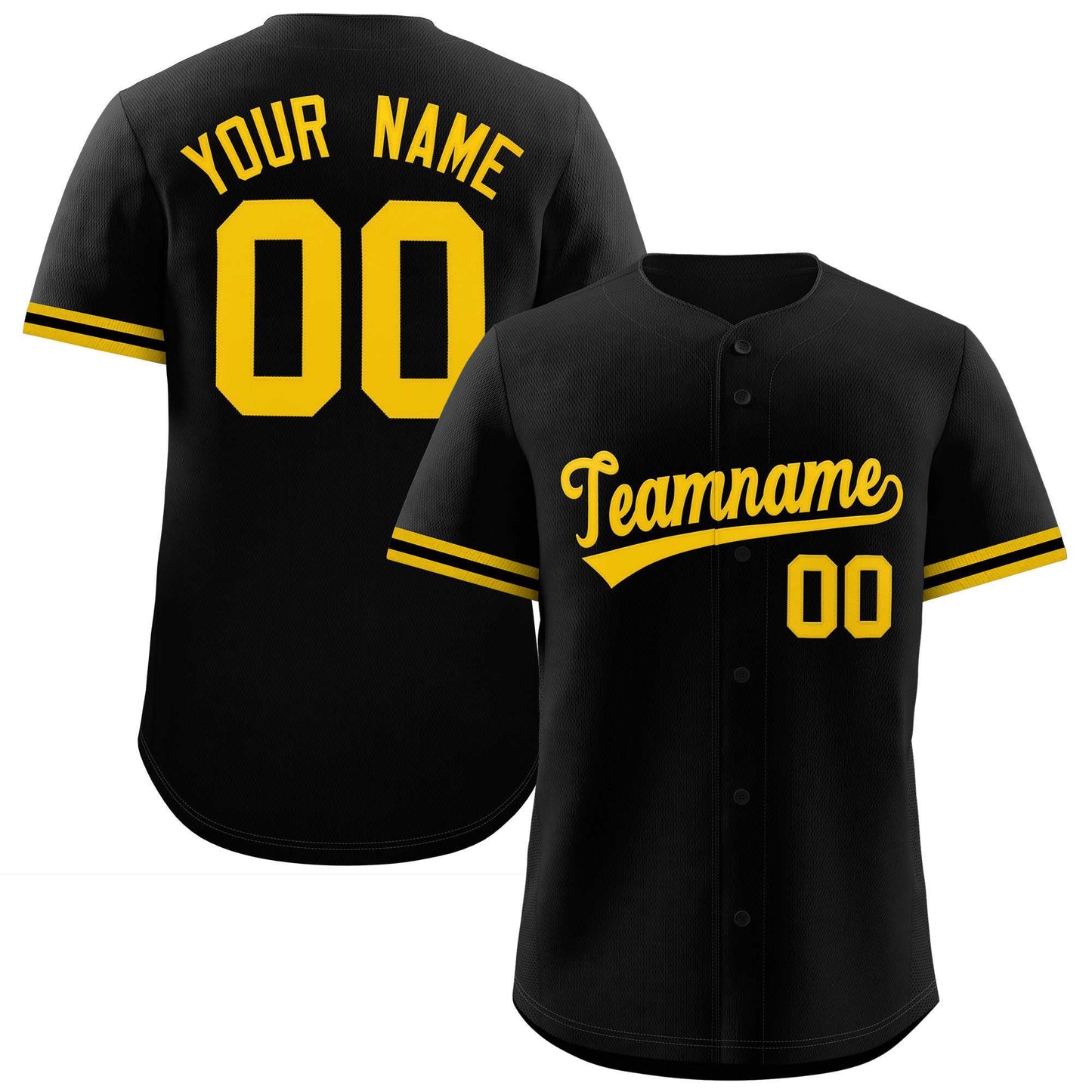 Custom Black Gold Full Button Design Authentic Baseball Jersey