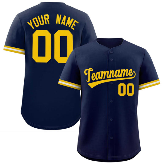 Custom Navy Gold Full Button Design Authentic Baseball Jersey