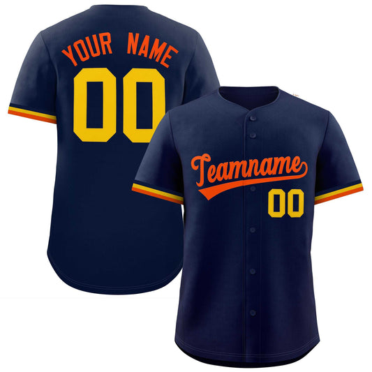 Custom Navy Orange Full Button Design Authentic Baseball Jersey