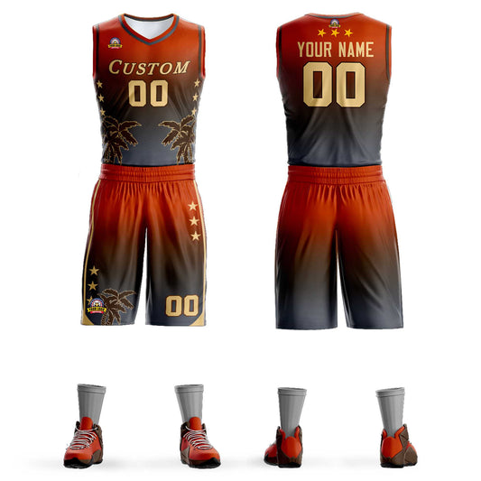 Custom Texas Orange Brown-Dark Gray Gradient Fashion Coconut Palm Pattern Sports Uniform Basketball Jersey